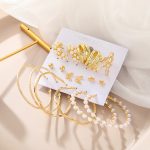 Gold Plated Contemporary Studs and Hoop Earrings Set of 9 - VAIRAVI