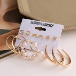 Gold Plated Contemporary Stars and Moon Studs and Hoop Earrings Set of 6 For Women - VAIRAVI