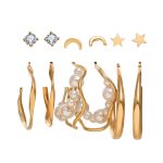 Gold Plated Contemporary Stars and Moon Studs and Hoop Earrings Set of 6 For Women - VAIRAVI