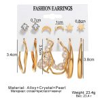 Gold Plated Contemporary Stars and Moon Studs and Hoop Earrings Set of 6 For Women - VAIRAVI