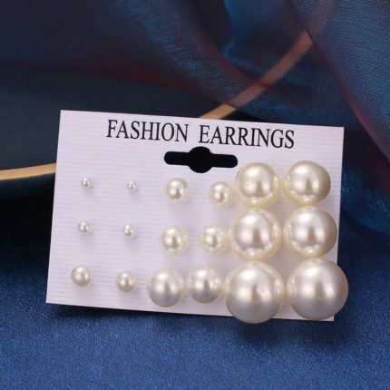 Off White Gold Plated Stud Earrings Set of 9 For Women - VAIRAVI