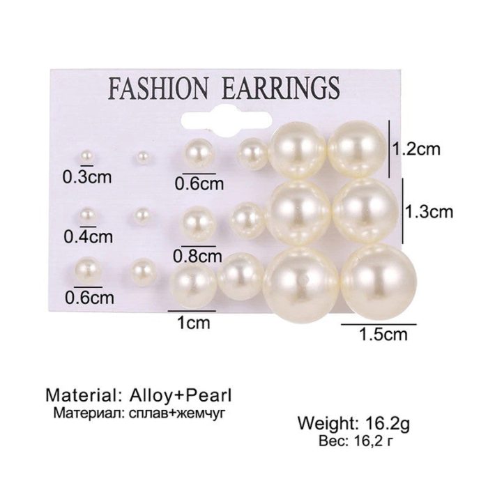 Off White Gold Plated Stud Earrings Set of 9 For Women - VAIRAVI