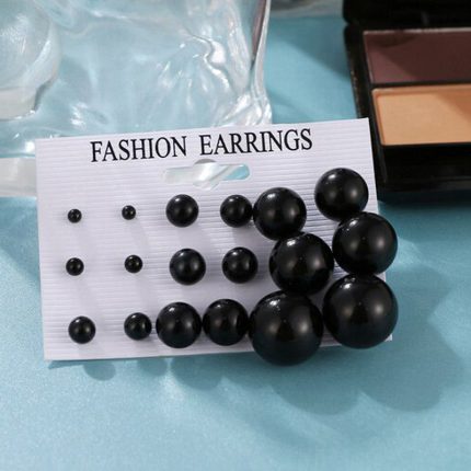 Black Silver Plated Stud Earrings Set of 9 For Women - VAIRAVI