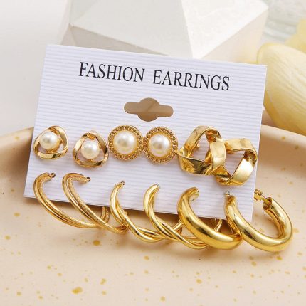 Gold Plated Contemporary Studs and Hoop Earrings Set of 6 For Women - VAIRAVI