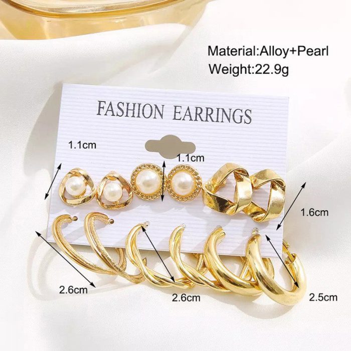 Gold Plated Contemporary Studs and Hoop Earrings Set of 6 For Women - VAIRAVI