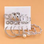 Silver Plated Silver-Toned Contemporary Hoop Earrings Set of 9 For Women - VAIRAVI