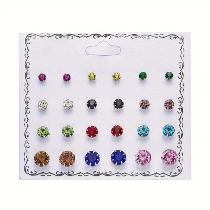 Silver Plated Multicolour Studs of 12 Pair For Women - VAIRAVI