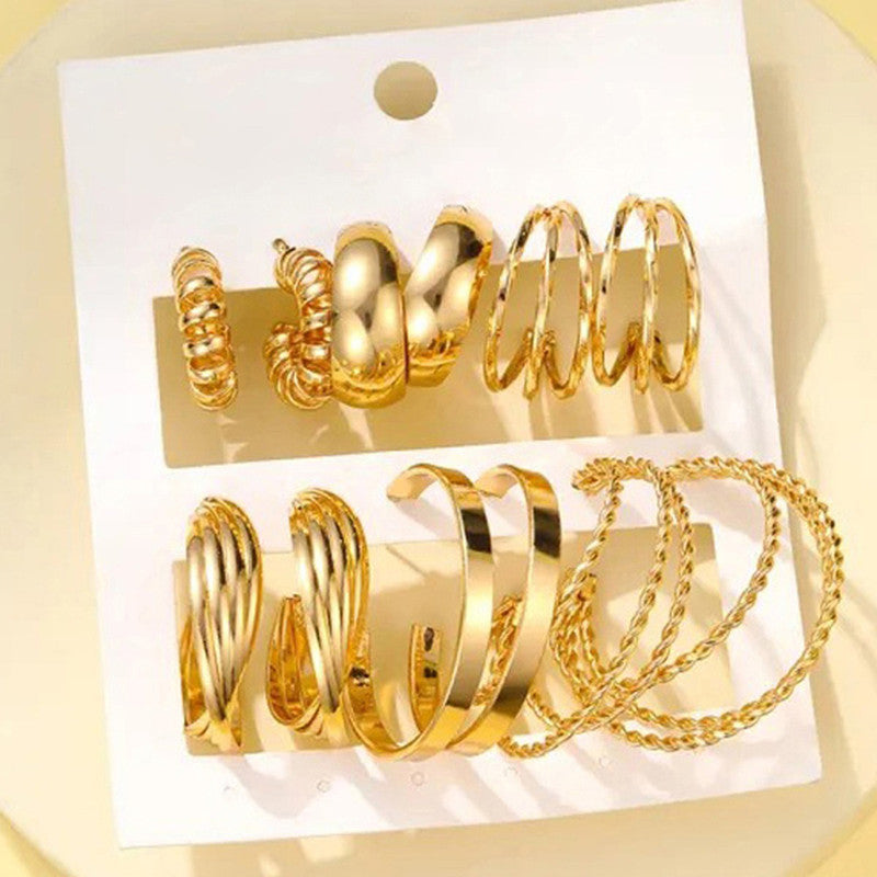 Gold Plated Contemporary Pack of 6 Hoop Earrings Combo For Women - VAIRAVI Gold Plated Contemporary Pack of 6 Hoop Earrings Combo For Women - VAIRAVI