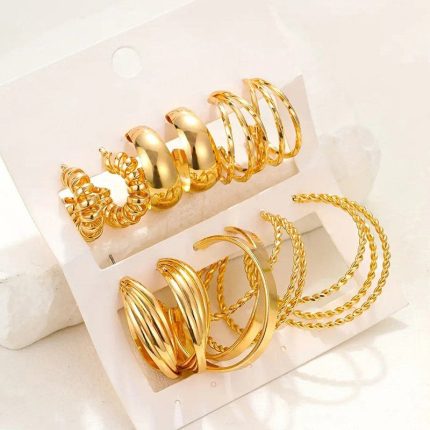 Gold Plated Contemporary Pack of 6 Hoop Earrings Combo For Women - VAIRAVI