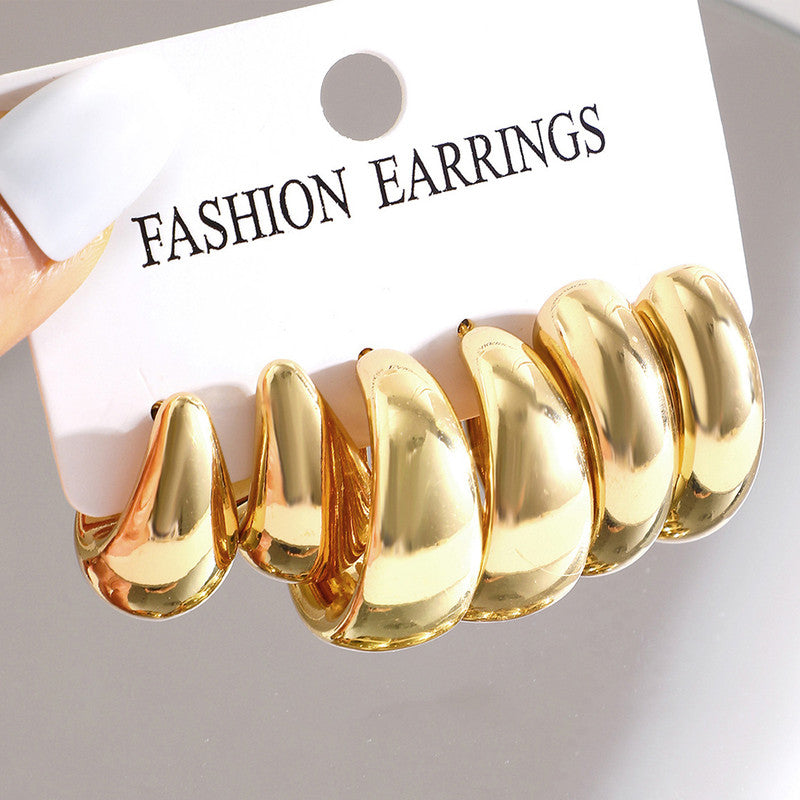 Gold Plated Contemporary Pack of 3 Hoop Earrings Combo For Women - VAIRAVI Gold Plated Contemporary Pack of 3 Hoop Earrings Combo For Women - VAIRAVI