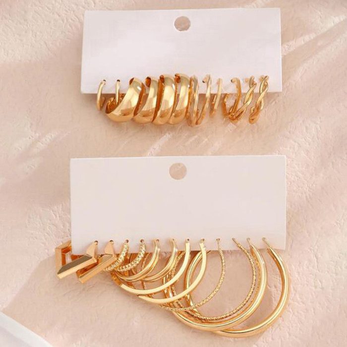 Gold Plated Contemporary Pack of 12 Hoop Earrings Combo For Women - VAIRAVI