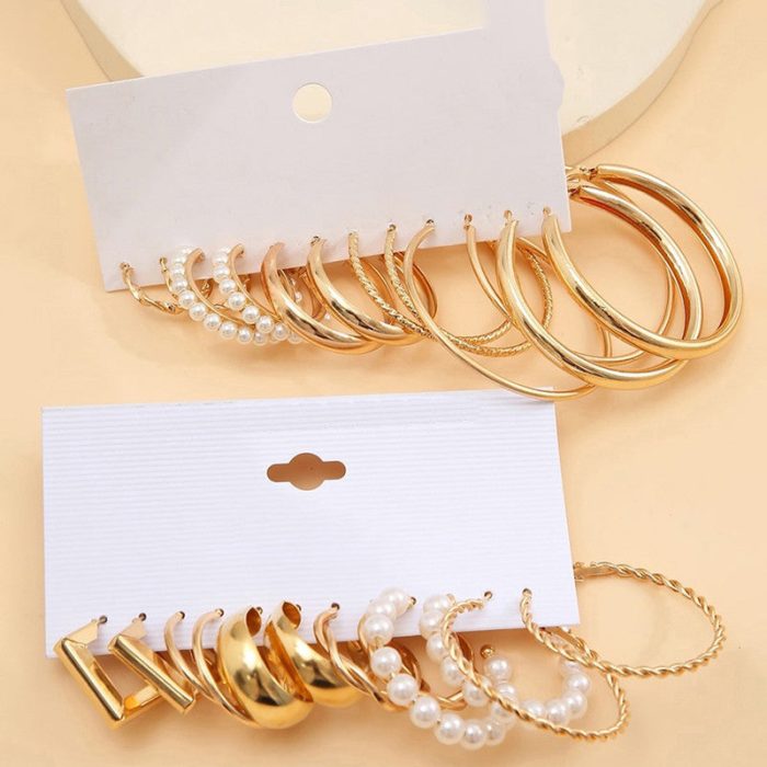 Gold Plated Contemporary Pack of 12 Hoop Earrings Combo For Women - VAIRAVI