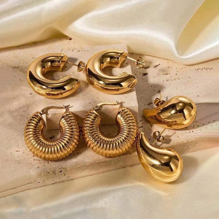 Gold Plated Half Hoop Pair Of 3 Earrings - VAIRAVI