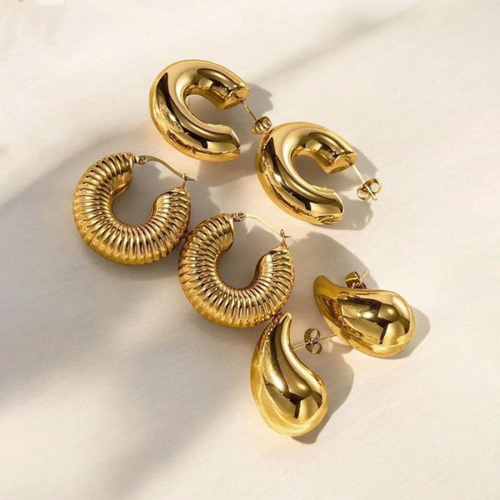 Gold Plated Half Hoop Pair Of 3 Earrings - VAIRAVI