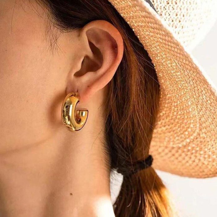 Gold Plated Half Hoop Pair Of 3 Earrings - VAIRAVI