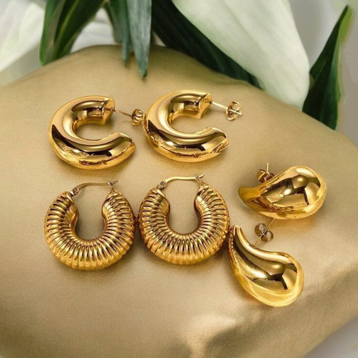Gold Plated Half Hoop Pair Of 3 Earrings - VAIRAVI