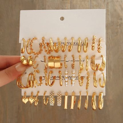 Gold Plated Set Of 24 Pairs Of Hoop And Pearl Earrings For Women - VAIRAVI