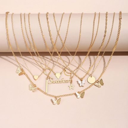 Gold-Plated Gold-Toned Pack of 8 Layered Necklace - VAIRAVI