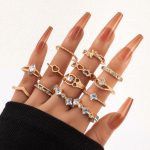 Gold Plated Stone Studded Contemporary Stackable Rings Set of 13 - VAIRAVI