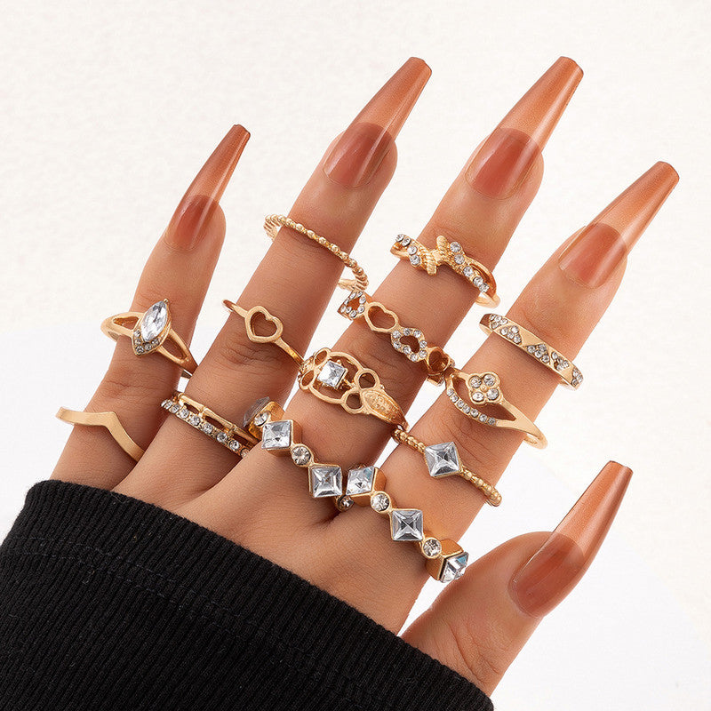 Gold Plated Stone Studded Contemporary Stackable Rings Set of 13 - VAIRAVI Gold Plated Stone Studded Contemporary Stackable Rings Set of 13 - VAIRAVI