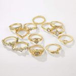Gold Plated Stone Studded Contemporary Stackable Rings Set of 13 - VAIRAVI