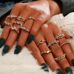 Gold Plated Stone Studded Contemporary Stackable Rings Set of 13 - VAIRAVI