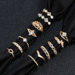 Gold Plated Stone Studded Contemporary Stackable Rings Set of 13 - VAIRAVI