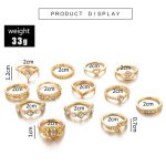 Gold Plated Stone Studded Contemporary Stackable Rings Set of 13 - VAIRAVI