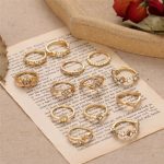 Gold Plated Stone Studded Contemporary Stackable Rings Set of 13 - VAIRAVI