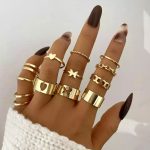 Women Set of 12 Gold-Plated Adjustable Finger Ring - VAIRAVI