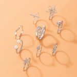 Women Set of 9 Silver Plated Adjustable Hug-Floral Finger Ring - VAIRAVI
