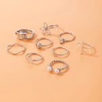Women Set of 9 Silver Plated Adjustable Hug-Floral Finger Ring - VAIRAVI