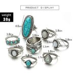 Women Set of 8 Silver Plated Turquoise Contemporary Finger Ring - VAIRAVI