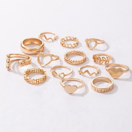 Rose Gold Plated Heart Inspired Stackable Rings Set of 14 - VAIRAVI