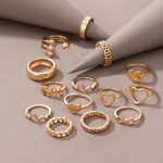 Rose Gold Plated Heart Inspired Stackable Rings Set of 14 - VAIRAVI