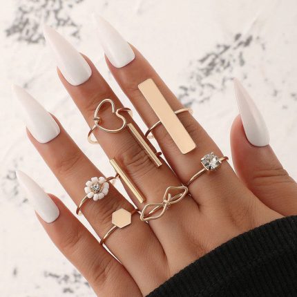 Gold Plated Contemporary Stackable Rings Set of 7 - VAIRAVI
