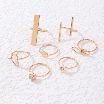 Gold Plated Contemporary Stackable Rings Set of 7 - VAIRAVI