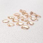 Women Set of 16 Contemporary Gold-Plated Finger Rings - VAIRAVI