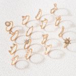 Women Set of 16 Contemporary Gold-Plated Finger Rings - VAIRAVI