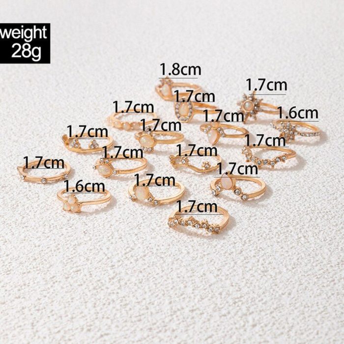 Women Set of 16 Contemporary Gold-Plated Finger Rings - VAIRAVI