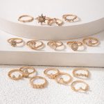 Women Set of 16 Contemporary Gold-Plated Finger Rings - VAIRAVI