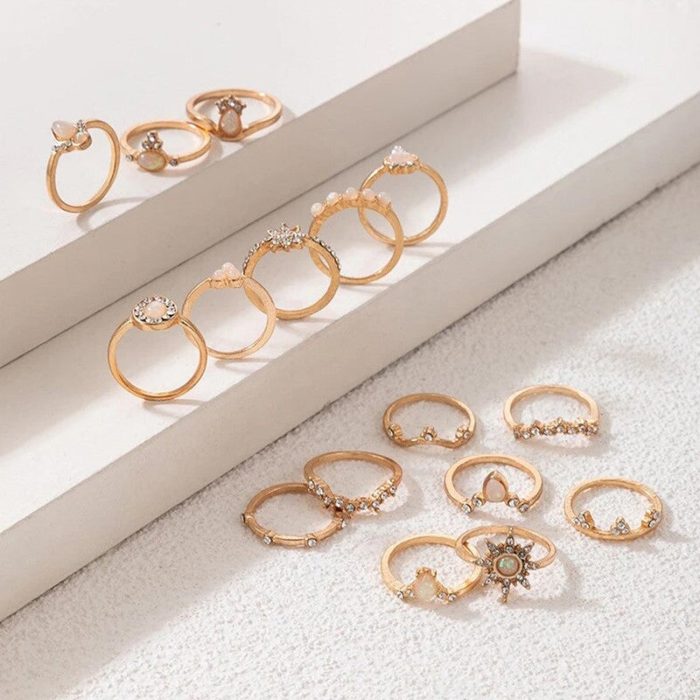 Women Set of 16 Contemporary Gold-Plated Finger Rings - VAIRAVI
