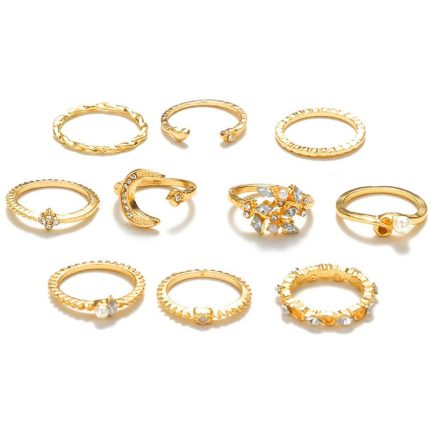 Gold Plated Contemporary Stackable Rings Set of 10 For Women - VAIRAVI