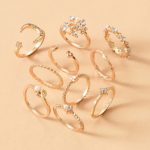 Gold Plated Contemporary Stackable Rings Set of 10 For Women - VAIRAVI