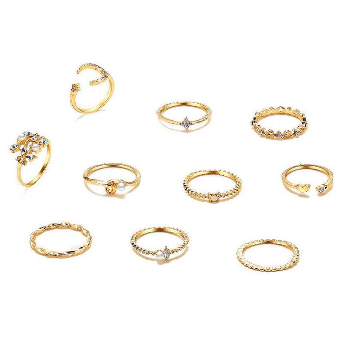 Gold Plated Contemporary Stackable Rings Set of 10 For Women - VAIRAVI