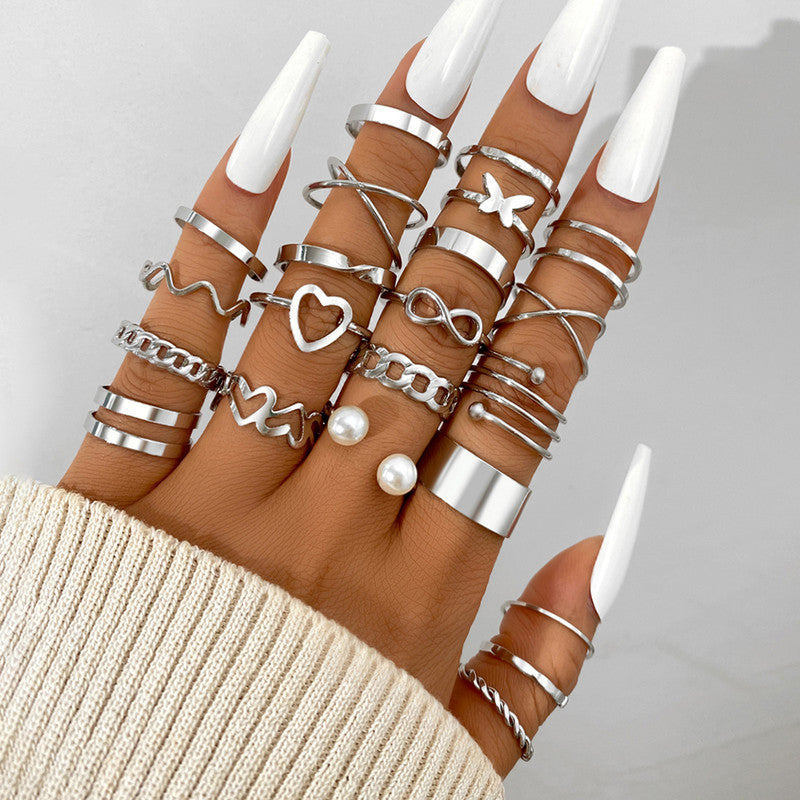 Silver Plated Contemporary Stackable Rings Set of 22 For Women - VAIRAVI Silver Plated Contemporary Stackable Rings Set of 22 For Women - VAIRAVI