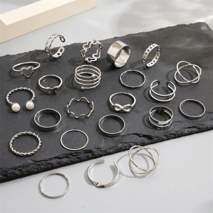 Silver Plated Contemporary Stackable Rings Set of 22 For Women - VAIRAVI