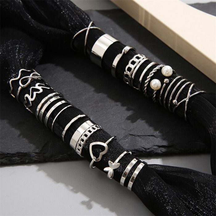 Silver Plated Contemporary Stackable Rings Set of 22 For Women - VAIRAVI