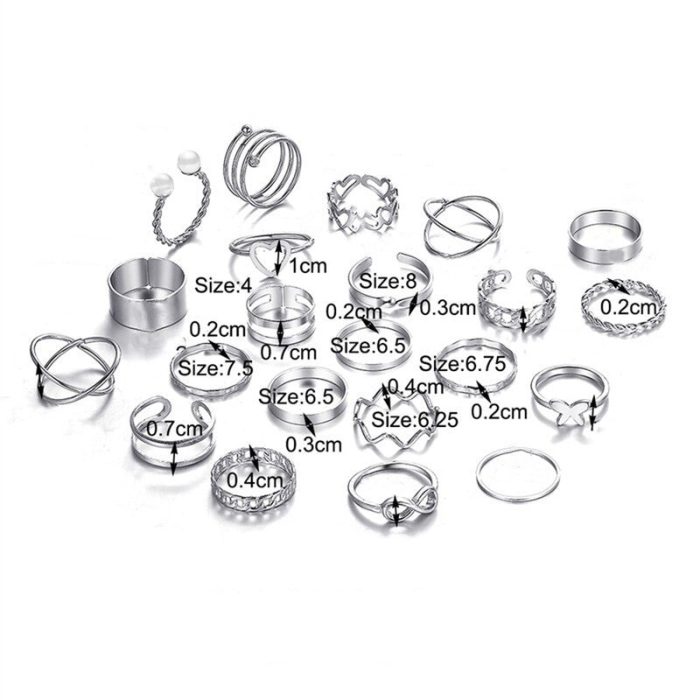 Silver Plated Contemporary Stackable Rings Set of 22 For Women - VAIRAVI