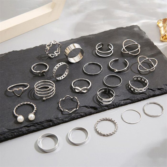 Silver Plated Contemporary Stackable Rings Set of 22 For Women - VAIRAVI